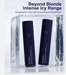 Two Davroe hair care products in a clear block with 'Beyond Blonde Intense Icy Range' text.