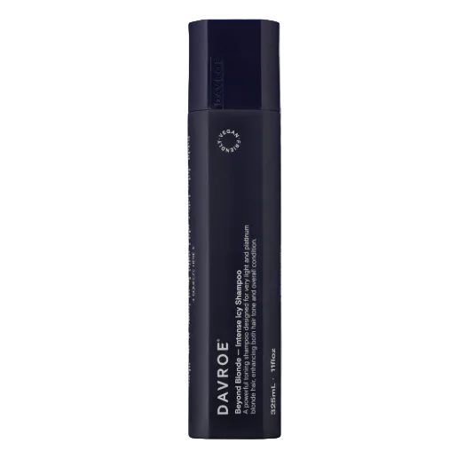 Black shampoo bottle with 'DAVROE' branding on a white background