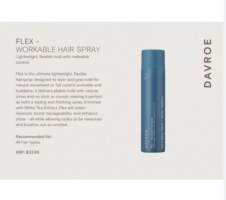 Blue hair spray bottle with product description on a white background
