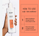 Nioxin scalp and hair conditioner bottle held by a hand with usage instructions on an orange background.