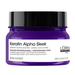 L'Oréal Professionnel Paris Keratin Alpha Sleek professional mask in a purple jar with a black lid and white label.