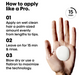 Instruction graphic showing how to apply a hair product, with a hand holding a white oval product on a white background. Text reads 'How to apply like a Pro.