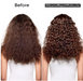 Before and after comparison of curly hair with '#AbsolutRepairMolecular' branding.