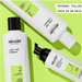 Nioxin hair care products on a green background with text about hair thickness and fullness.