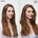 Before and after comparison of a woman's hair with a root lifter and blow dry treatment.